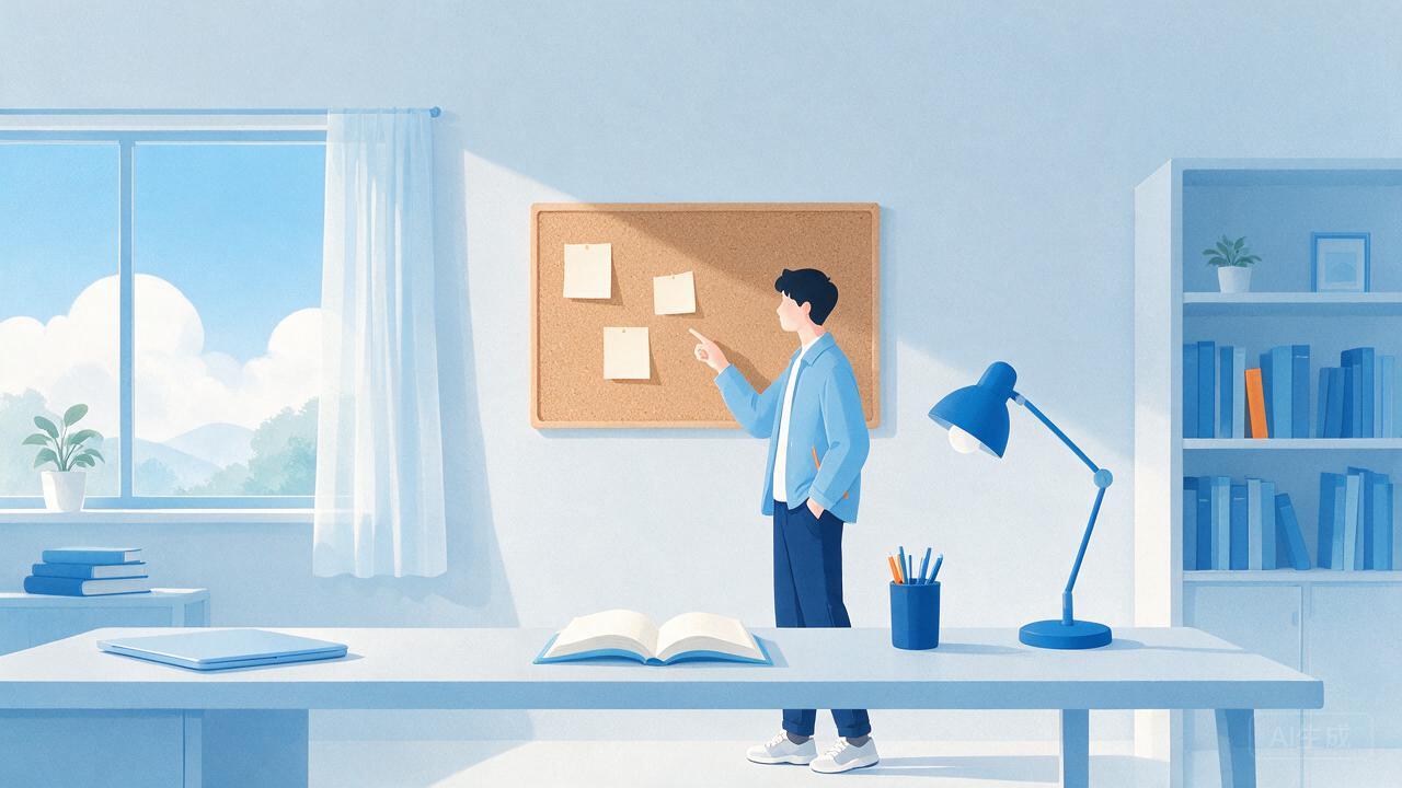 学生在书房梳理下一年度专升本备考的三项计划